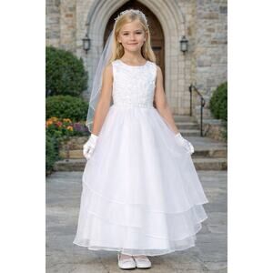 NEW Girls First Holy Communion Dress Size 10X Tulle Bead Emb Rhinestone Organza